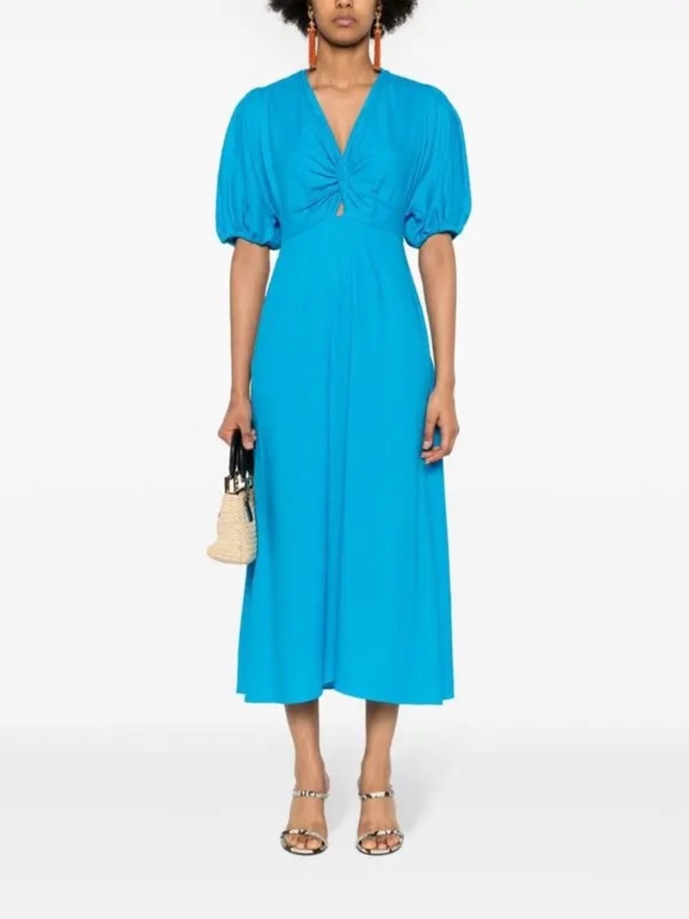 DVF Diane von Furstenberg Majorie Linen Blend Midi Blue Dress Size 10 $378